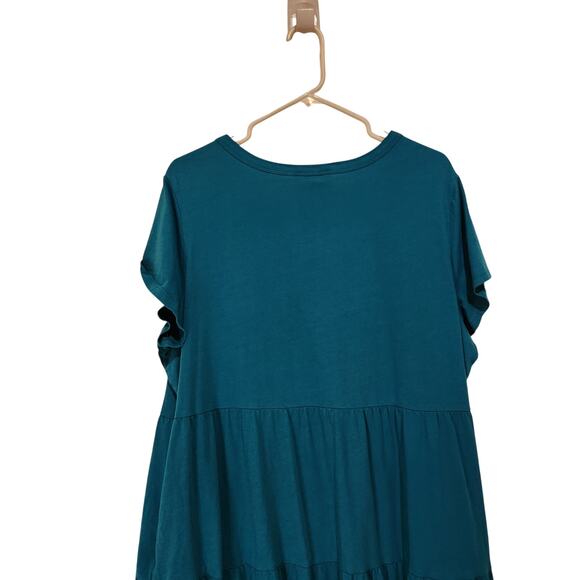 Time And Tru Blue Short Sleeve Pocket Casual Tiered Cotton Midi Shirt Dress XL - Picture 3 of 10